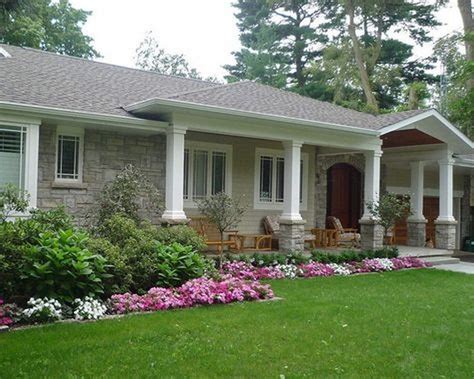 The existing back yard is a ravine, so there is little room to functionally use it. . Ranch style house front porch ideas